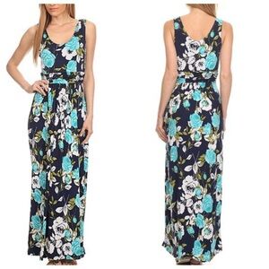 Gilli Turquoise Floral Maxi Dress Size Large‎ #D10432A